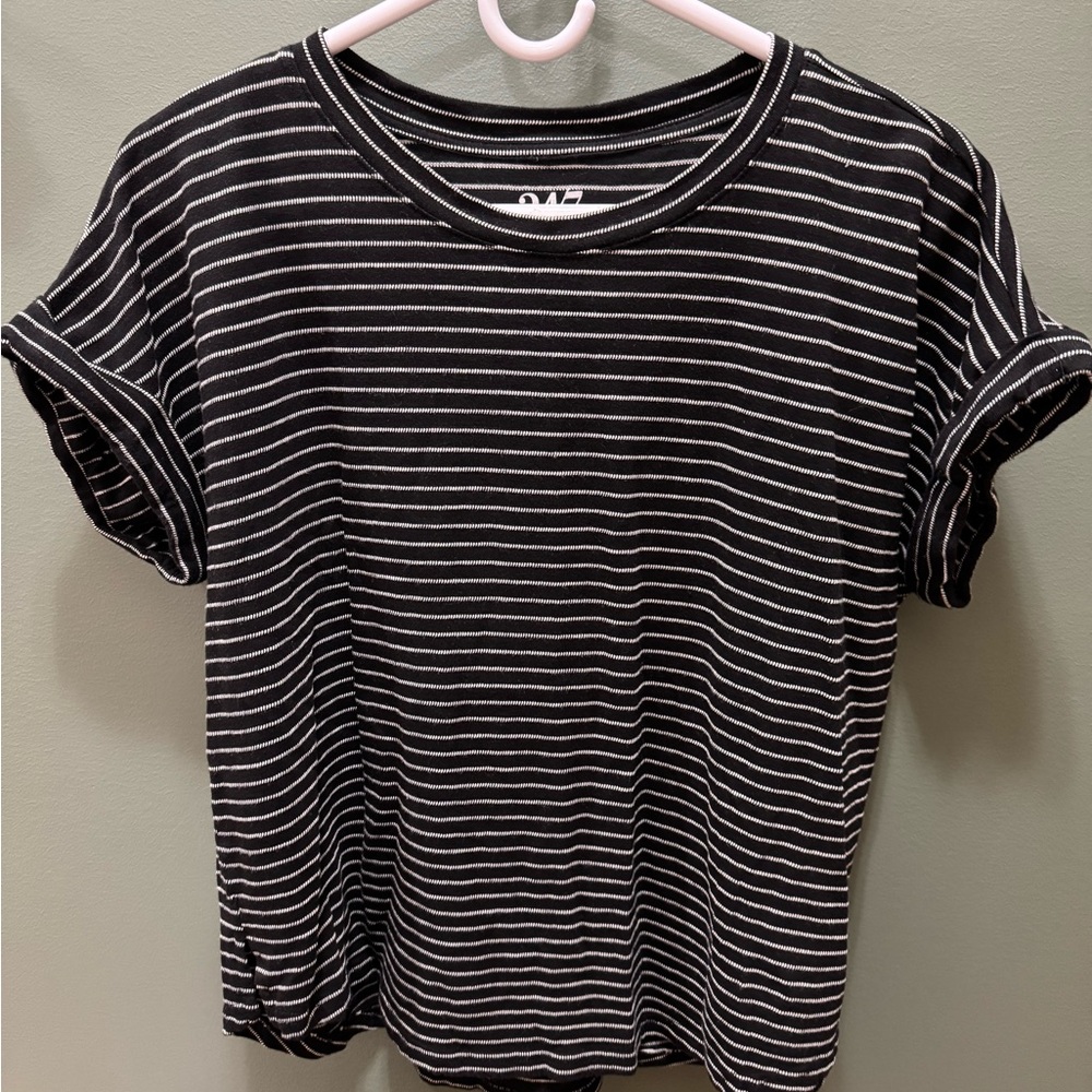 Maurices Black and White Cuffed Sleeve Boxy Tee